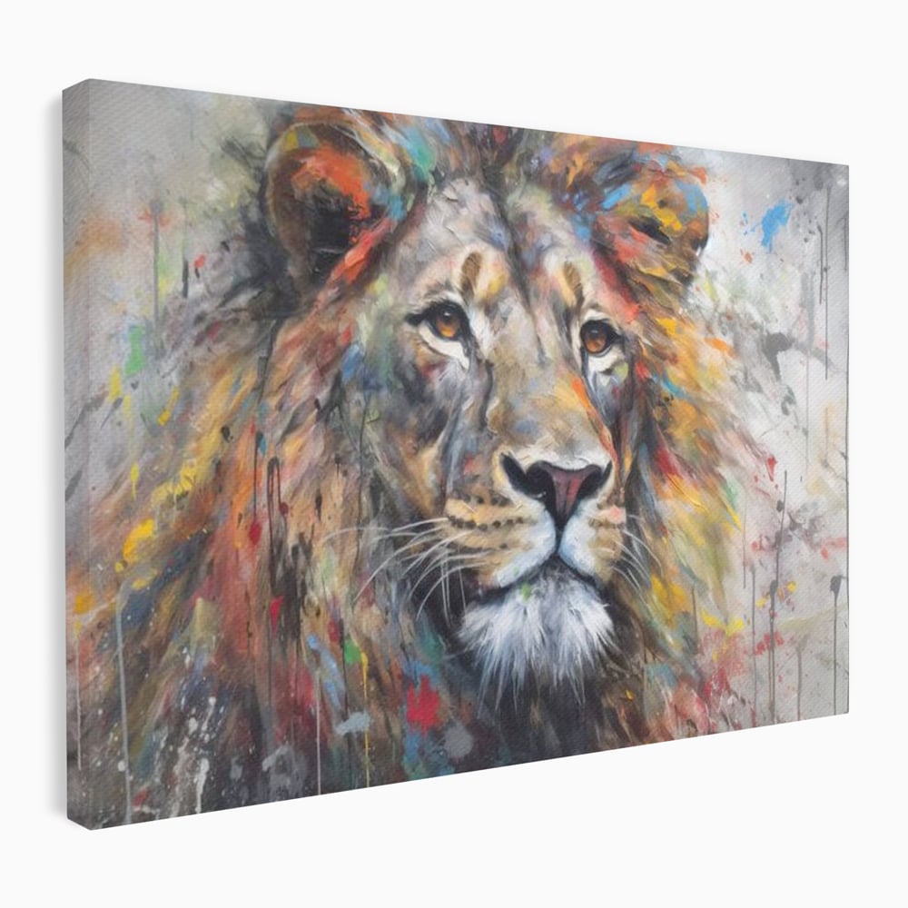 Tablou canvas cu tablou canvas cu leu colorat, fara rama, pe sasiu de lemn